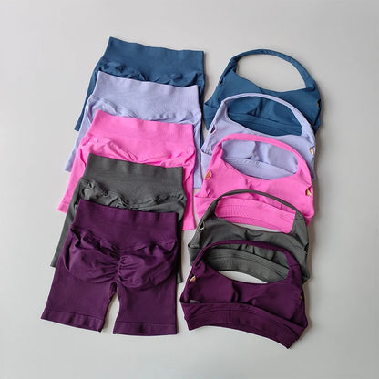 Halter Neck Sports Bra & Shorts Set – Women's Yoga & Pilates Activewear