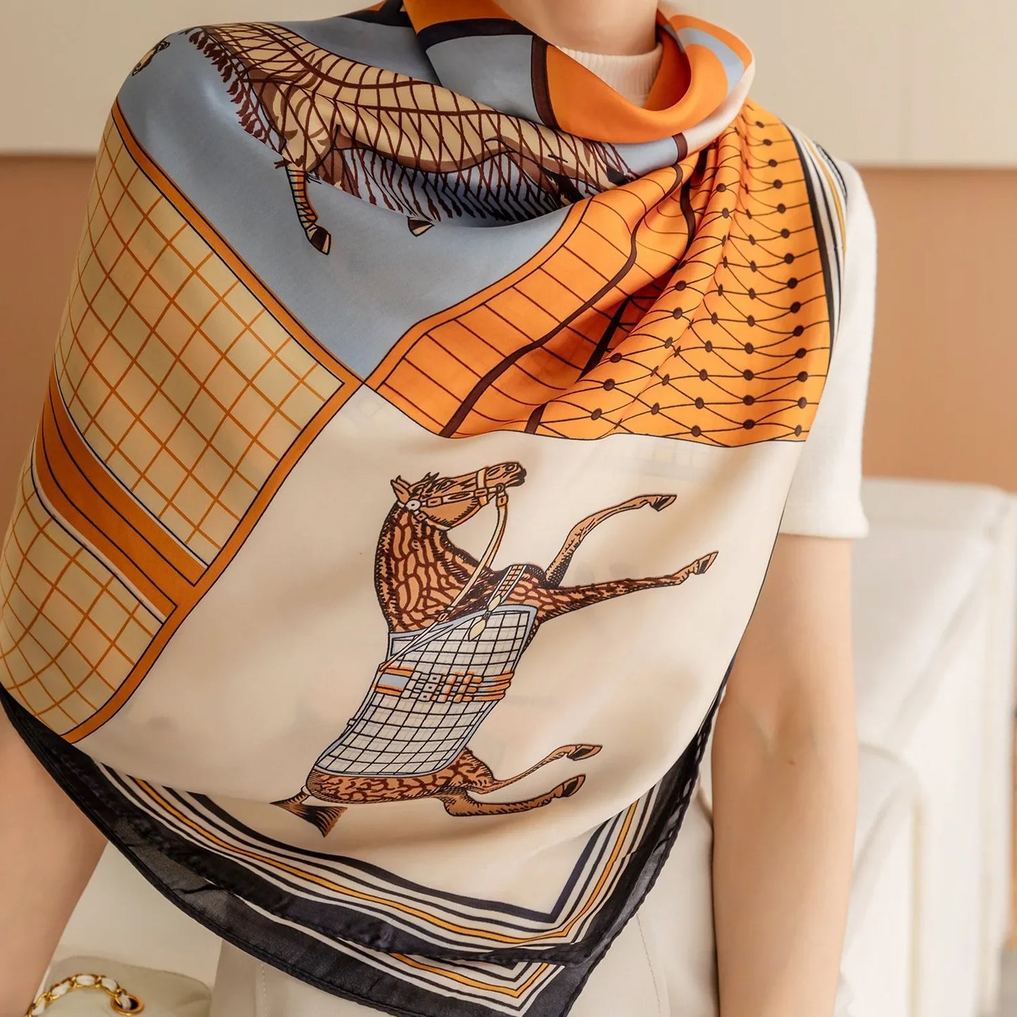 Silk-Feel Square Scarf for Women – Vintage Paisley Print Shawl & Head Wrap