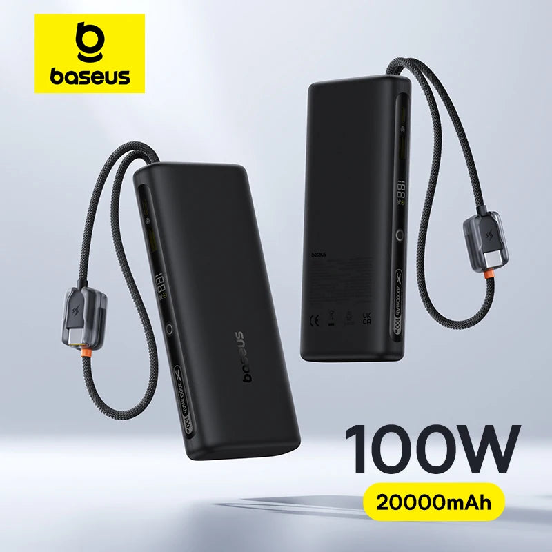 Baseus 20000mAh 100W Power Bank with Built-In Dual USB-C Cables