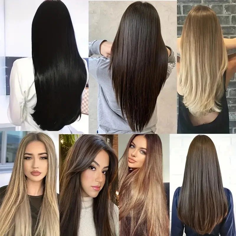 Clip-In Hair Extensions 6-Piece Set – Long Straight Synthetic Hair