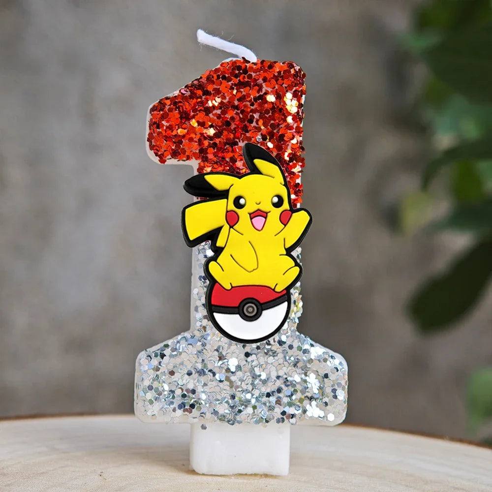 Pokemon Birthday Cake Number Candles – Glitter Anime Figure Decoration