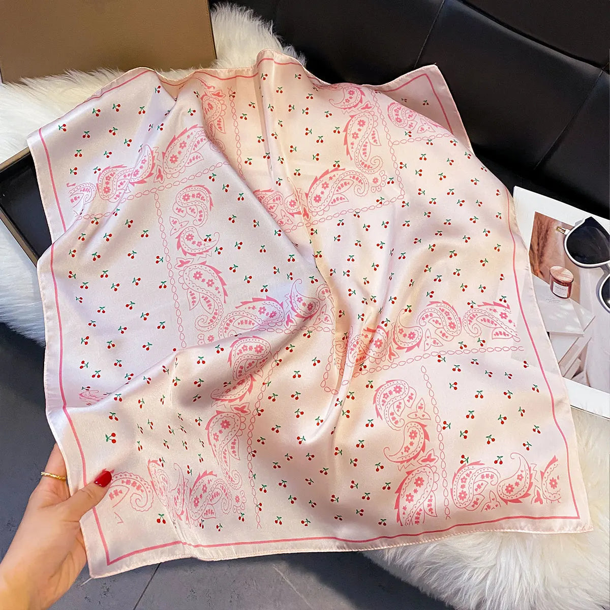 Paisley Print Silk Square Scarf for Women – 70x70cm