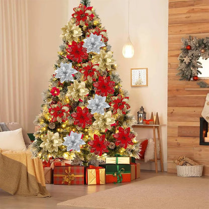 Glitter Artificial Poinsettia Christmas Tree Ornaments