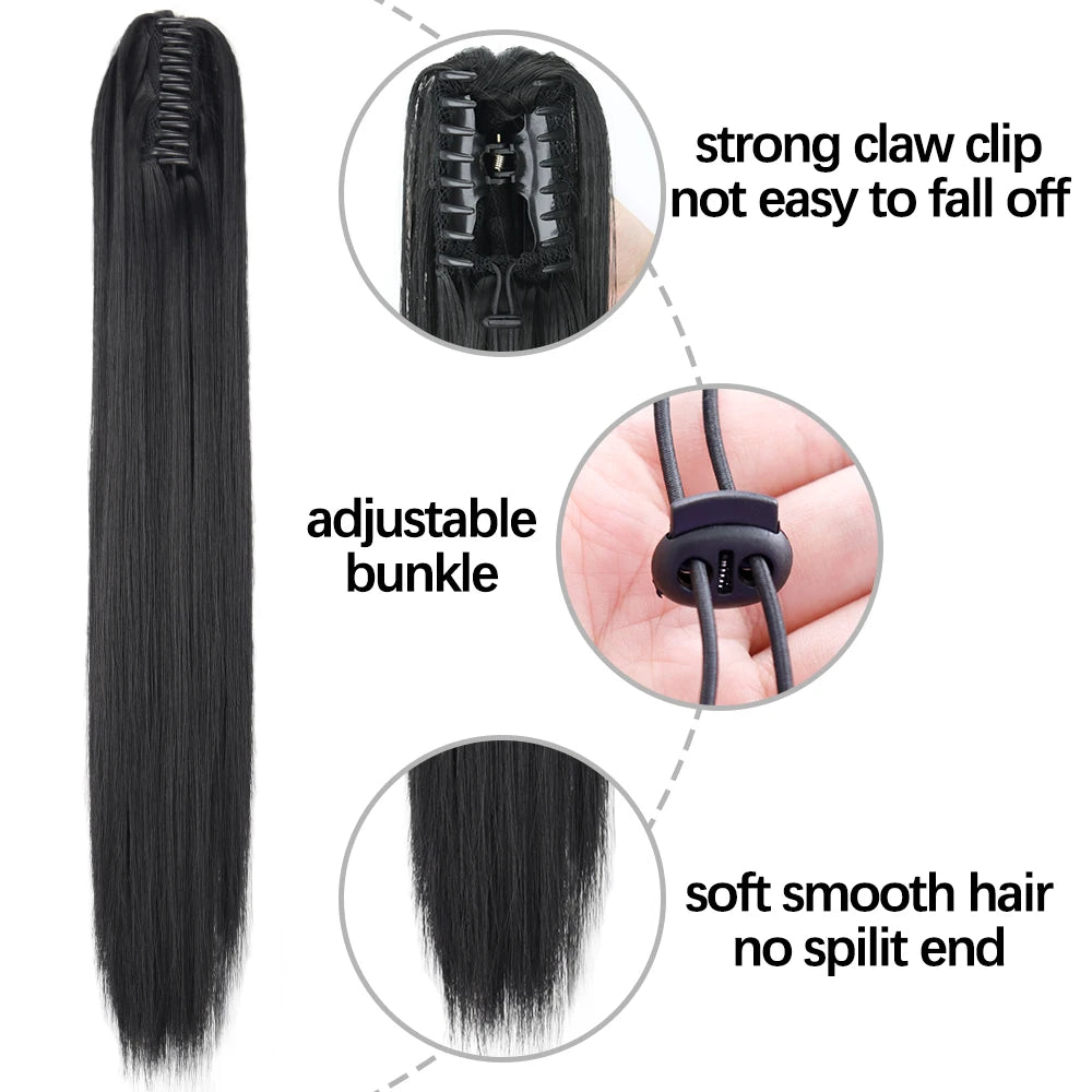 Claw Clip Ponytail Hair Extension 24 Inch Wavy Synthetic Heat Resistant
