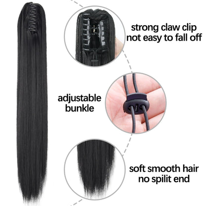 Claw Clip Ponytail Hair Extension 24 Inch Wavy Synthetic Heat Resistant