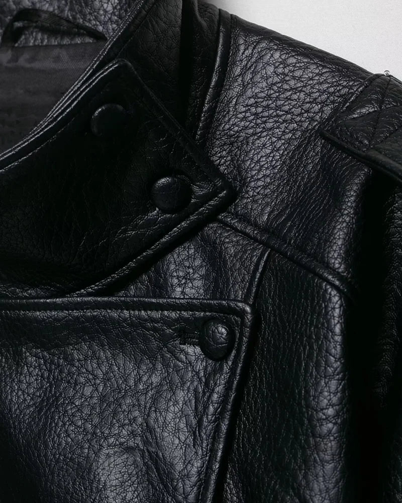 Women's Faux Leather Jacket – Asymmetric Zip Stand Collar Coat