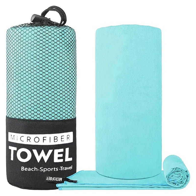 Microfiber Sports Towel with Mesh Bag – Quick Dry, Sand Free