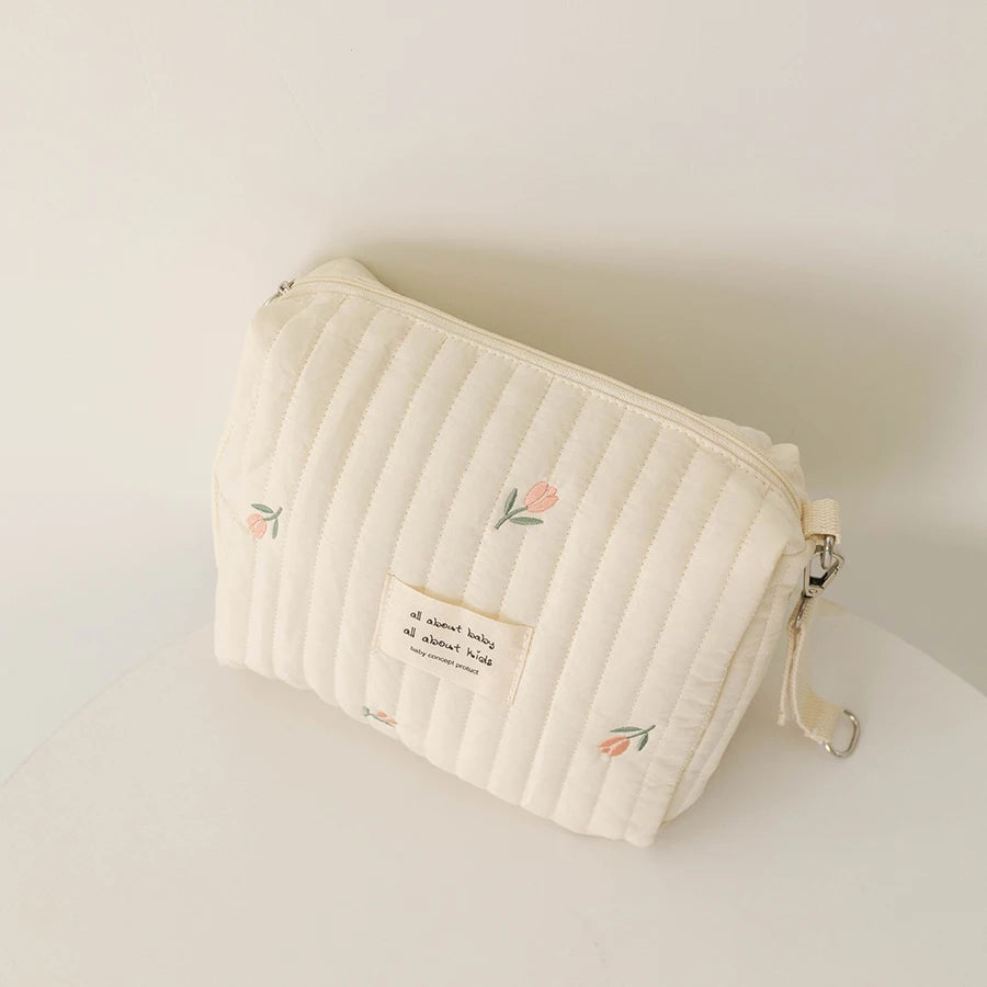 Baby Diaper Nappy Pouch Quilted Embroidery Stroller Bag
