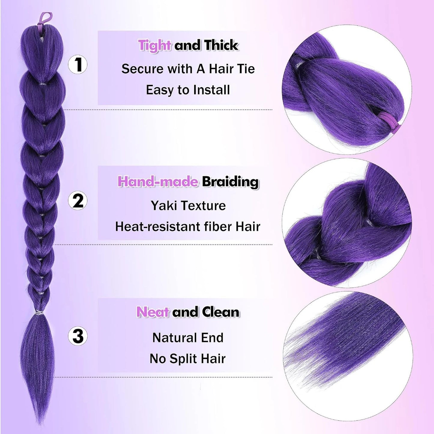 Purple Braided Clip-In Ponytail Hair Extension 26 Inch – Long Hairpiece for Kids & Cosplay