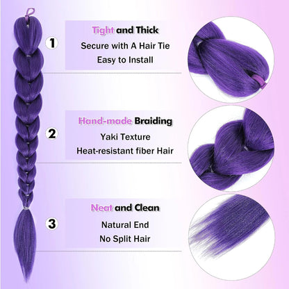 Purple Braided Clip-In Ponytail Hair Extension 26 Inch – Long Hairpiece for Kids & Cosplay