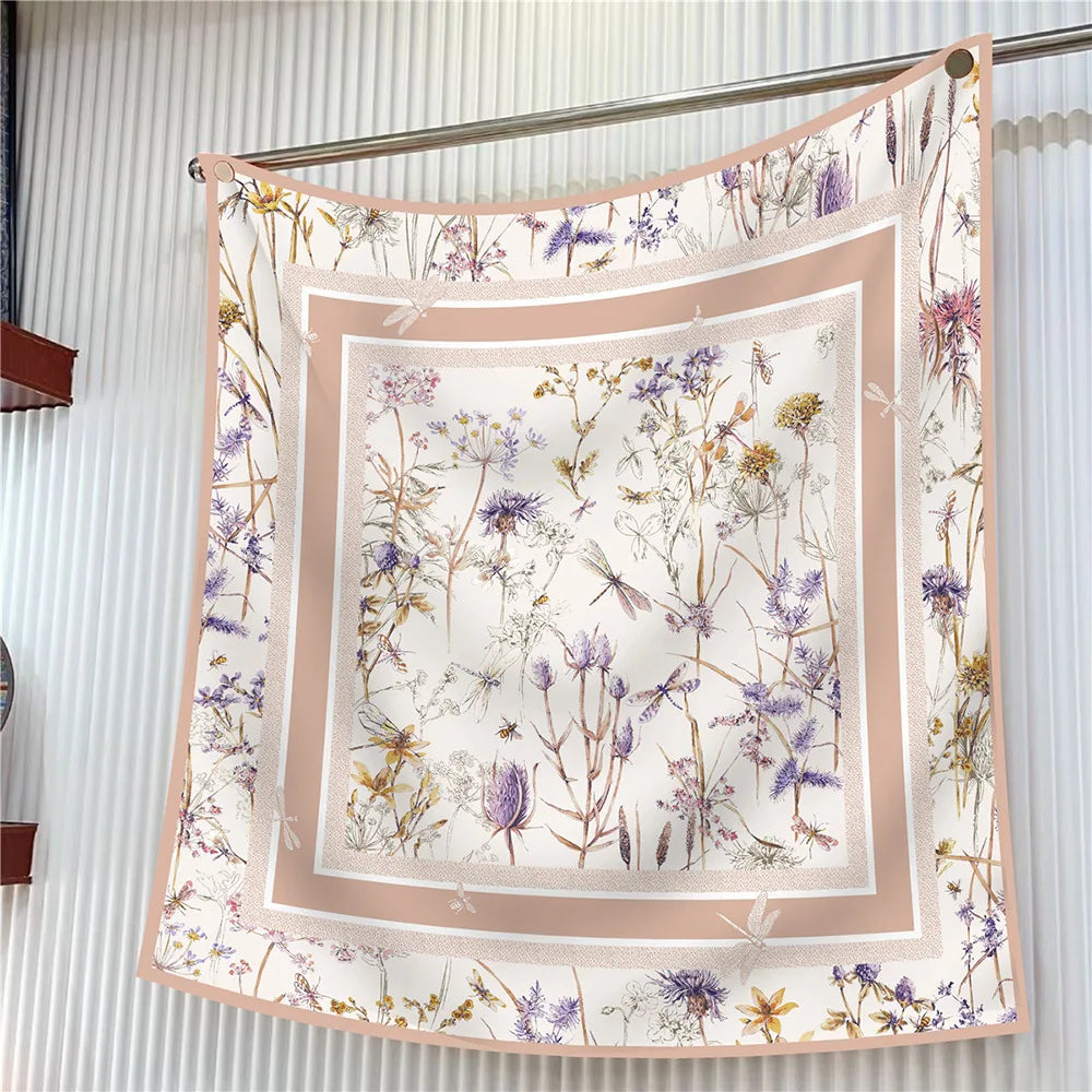Luxury Silk Square Scarf Women Floral Paisley Print 90cm