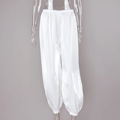 Elegant Pleated Bloomers Trousers – Loose Crepe Pants