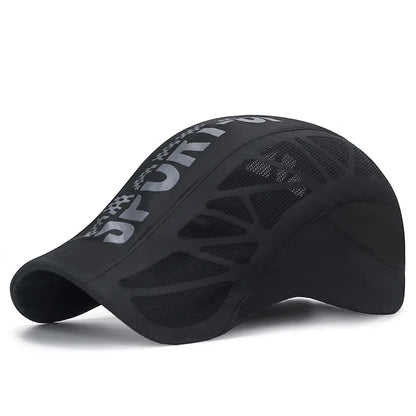 Quick Dry Mesh Flat Cap – Breathable Sports Baseball Hat