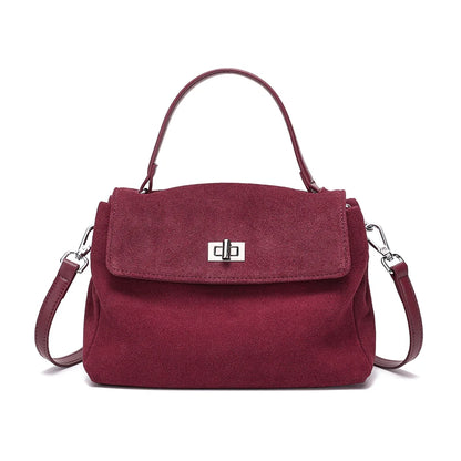 Suede Leather Crossbody Bag for Women – Turn-Lock Shoulder Bag