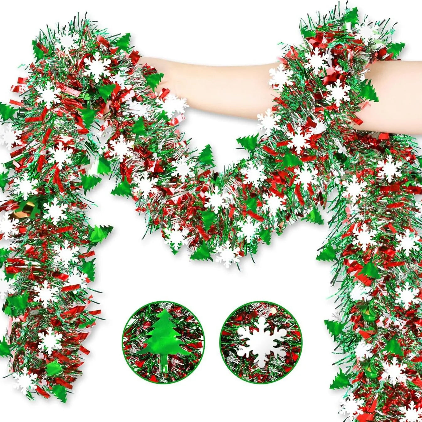 Christmas Tinsel Garland with Snowflakes & Tree Cutouts – 2M