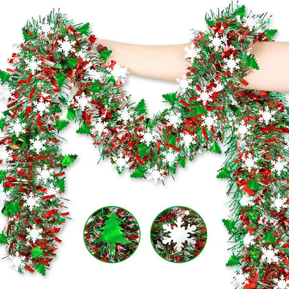 Christmas Tinsel Garland with Snowflakes & Tree Cutouts – 2M
