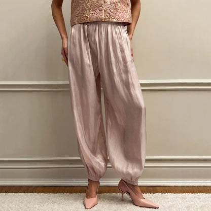 Elegant Pleated Bloomers Trousers – Loose Crepe Pants