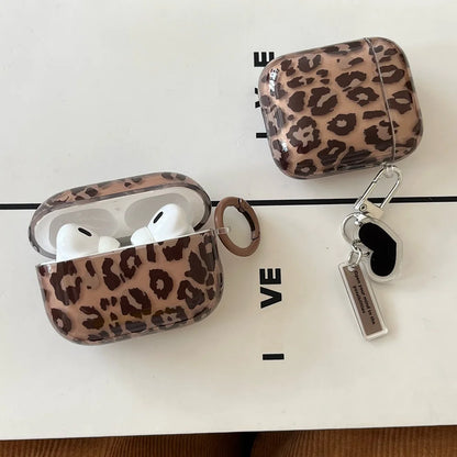 Leopard Print AirPods Case with Keychain – Soft Silicone Cover