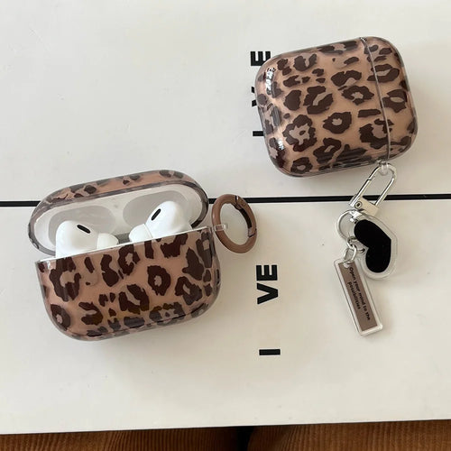 Leopard Print AirPods Case with Keychain – Soft Silicone Cover