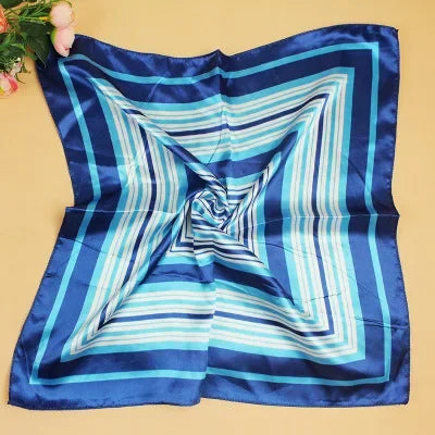 Women's Printed Square Head Scarf – 50x50cm Silk-Feel Kerchief