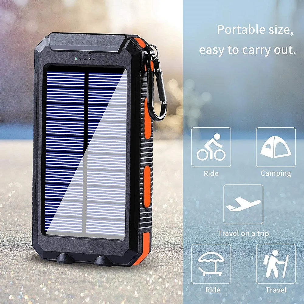 Solar Power Bank 80000mAh Portable Charger with LED Flashlight & Carabiner