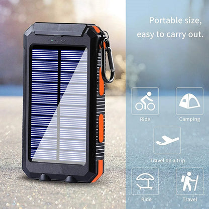 Solar Power Bank 80000mAh Portable Charger with LED Flashlight & Carabiner
