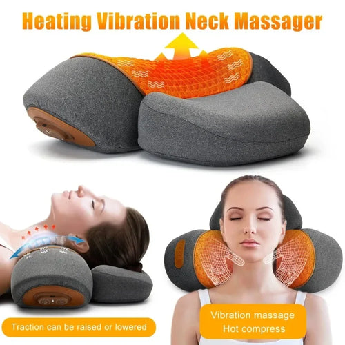 Electric Neck Massager Pillow – Cervical Traction with Heat & Vibration