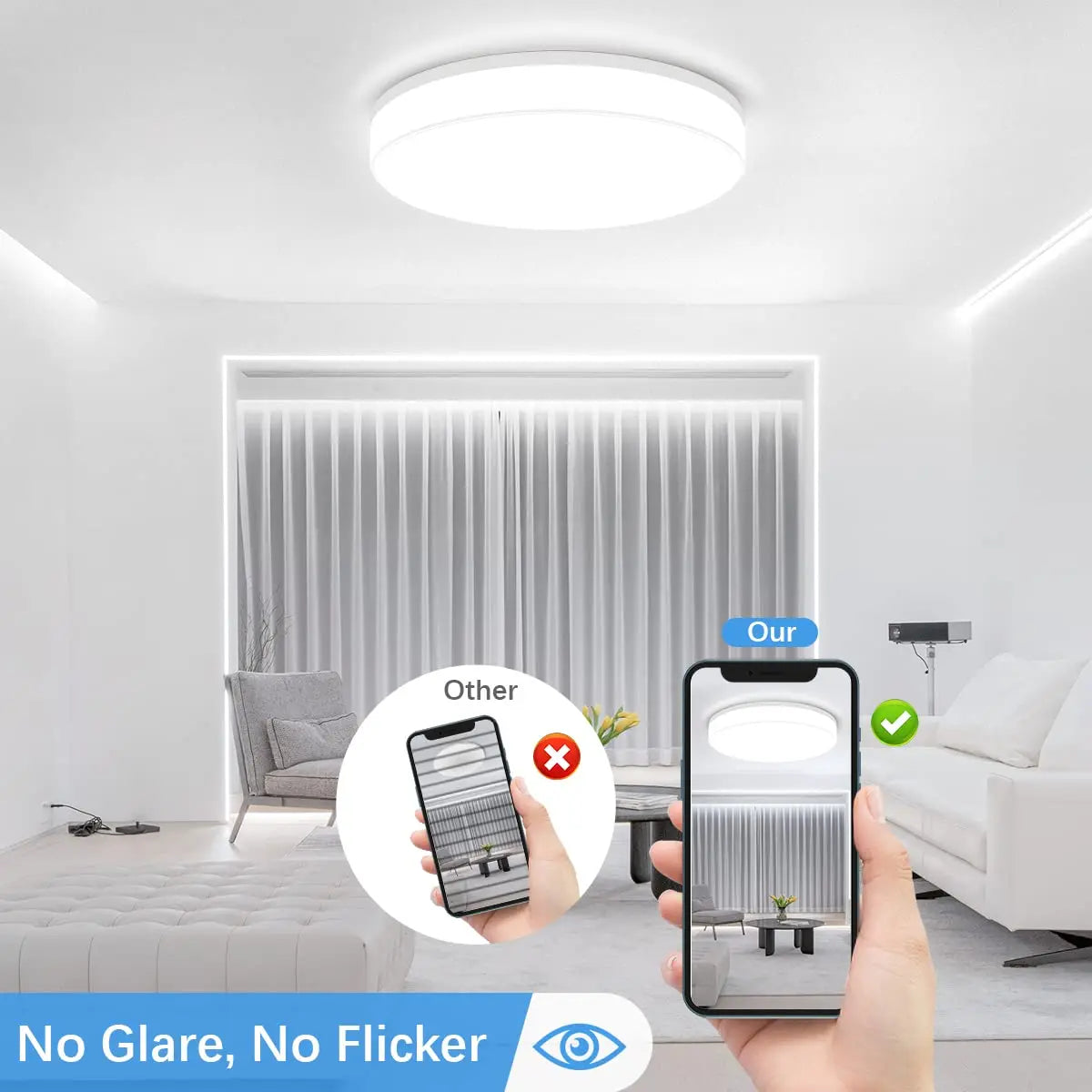 Round LED Ceiling Light – Modern Flush Mount, 18W–48W, Living Room & Bedroom