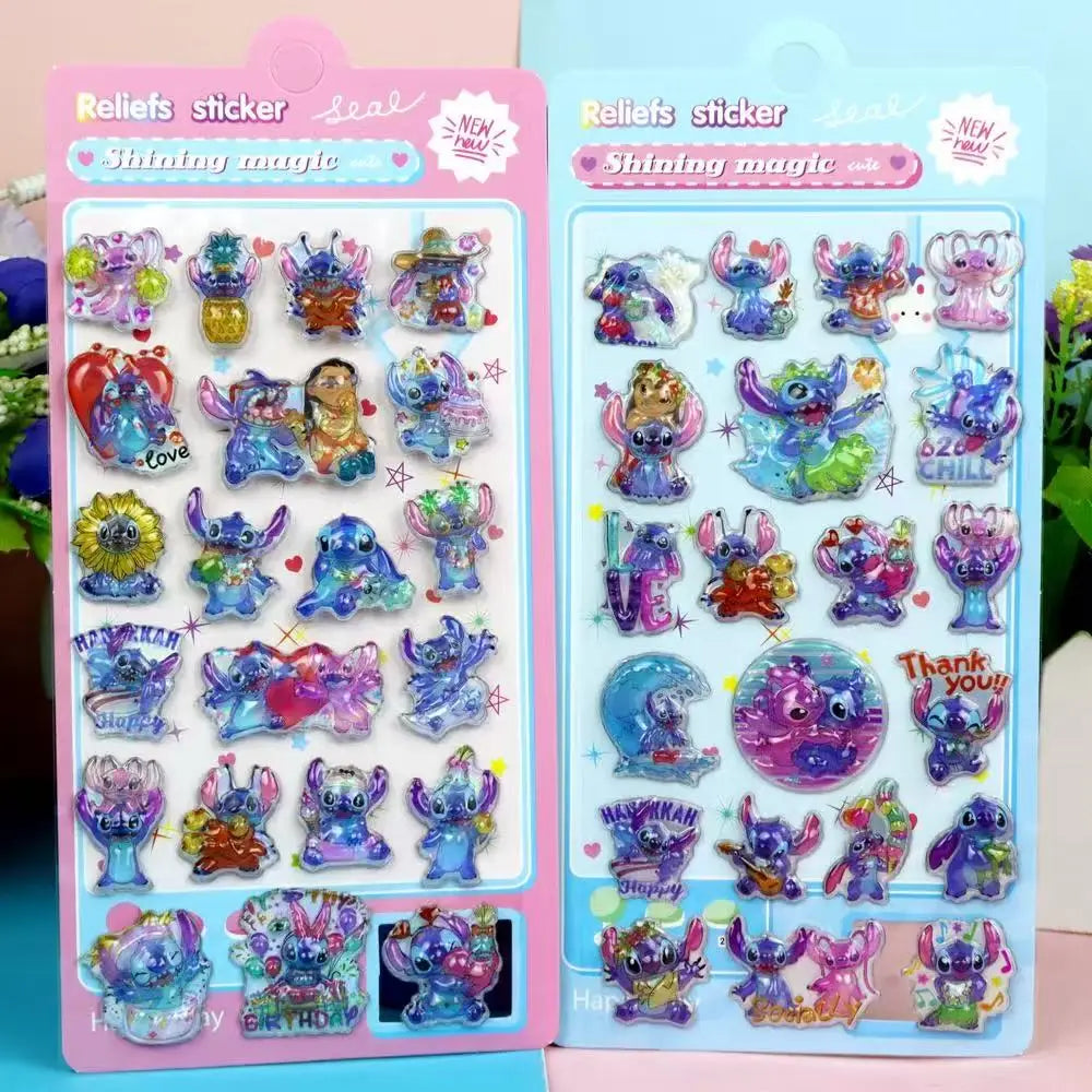 Kawaii Stitch 3D Laser Puffy Stickers – Cute Cartoon Relief Sticker Sheets