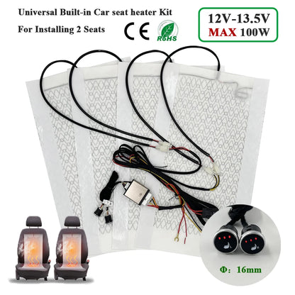 Car Seat Heater Kit Universal 12V 100W Carbon Fiber Pads for 2 Seats