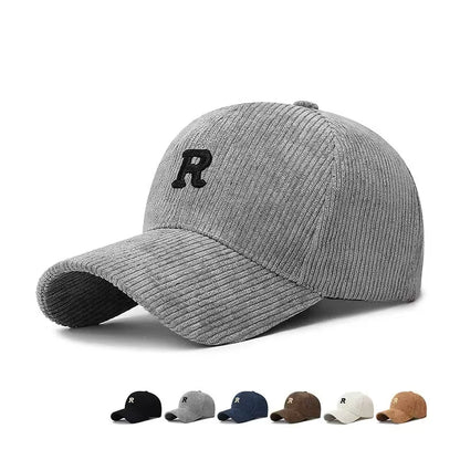 Corduroy Baseball Cap with 3D R Embroidery – Unisex