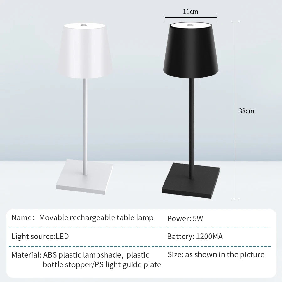 Rechargeable LED Table Lamp Touch Dimmable Cordless Desk Light