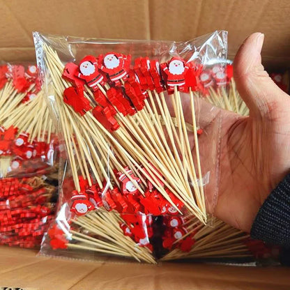 Christmas Bamboo Fruit Picks 50pcs – Festive Disposable Party Skewers