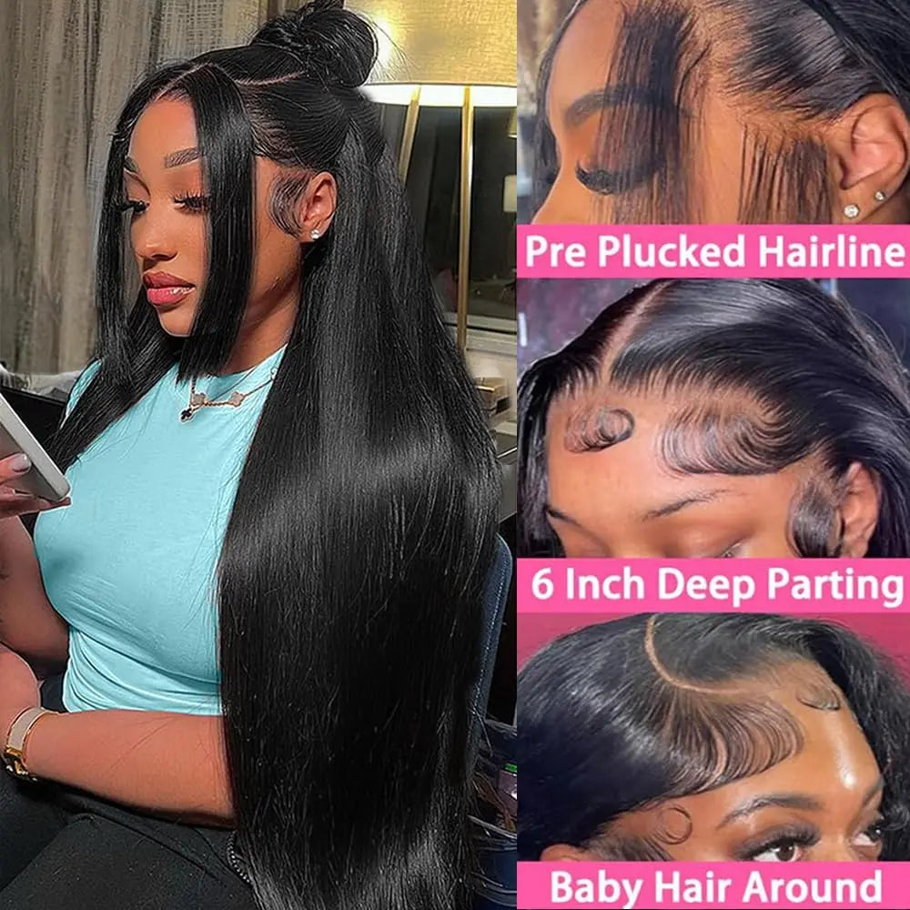 HD Lace Front Straight Human Hair Wig – 13x4 / 13x6 Glueless, 16–42 Inch