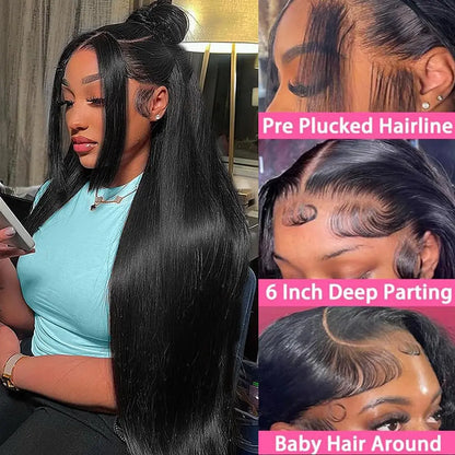 HD Lace Front Straight Human Hair Wig – 13x4 / 13x6 Glueless, 16–42 Inch