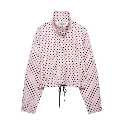 Women's Polka Dot Turtleneck Jacket & Shorts Set – Casual Autumn Outfit