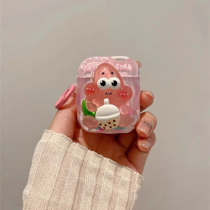 Cute Cartoon AirPods Case with Carabiner Hook – Clear Candy Design