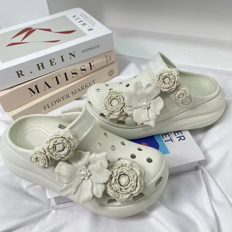3D White Flower Shoe Charms Set