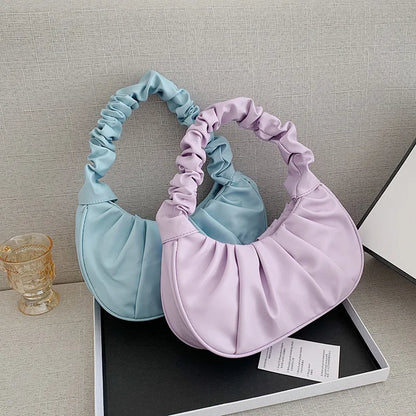 Pleated Cloud Bag Women's PU Leather Armpit Handbag