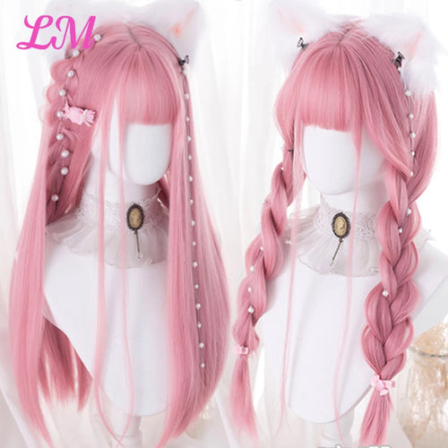 Cosplay Synthetic Wig with Bangs – Long Straight 24 Inch, Heat Resistant