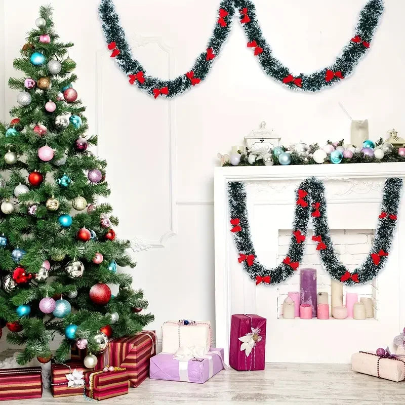 Christmas Tinsel Garland with Decorative Bows