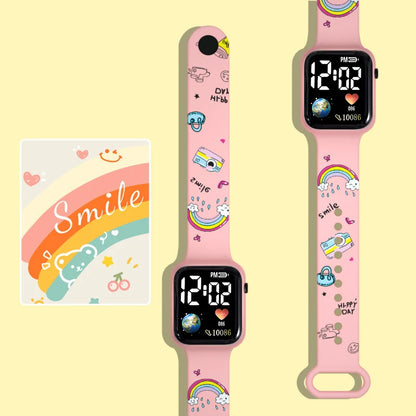 Kids Digital LED Watch – Cute Cartoon Print Silicone Wristwatch for Girls & Boys