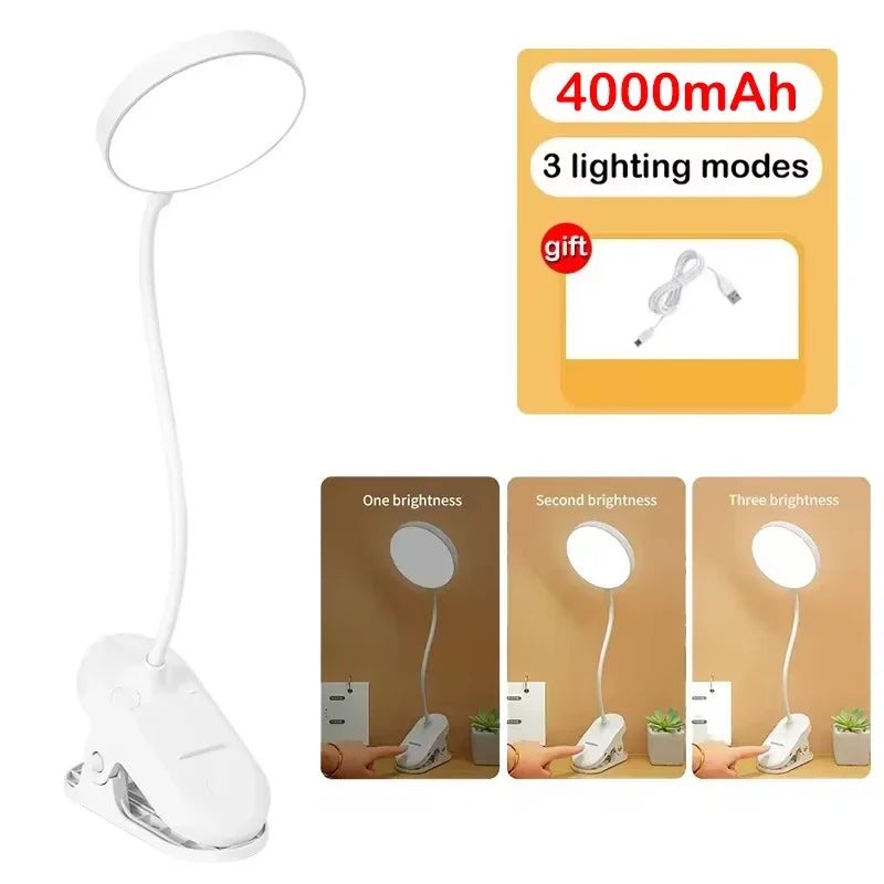 LED Clip-On Desk Lamp – USB Rechargeable Touch Dimming Study Light