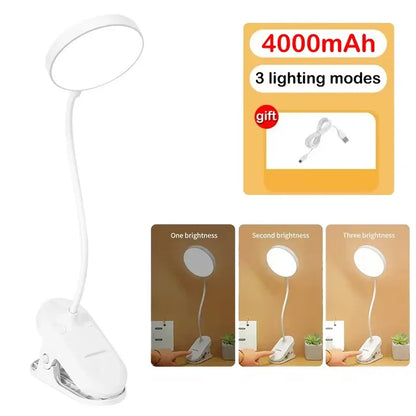 LED Clip-On Desk Lamp – USB Rechargeable Touch Dimming Study Light