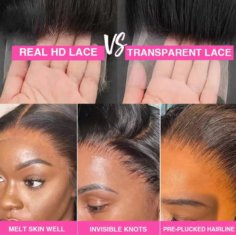 Natural Black Body Wave Glueless Lace Front Human Hair Wig 13x4 5x5