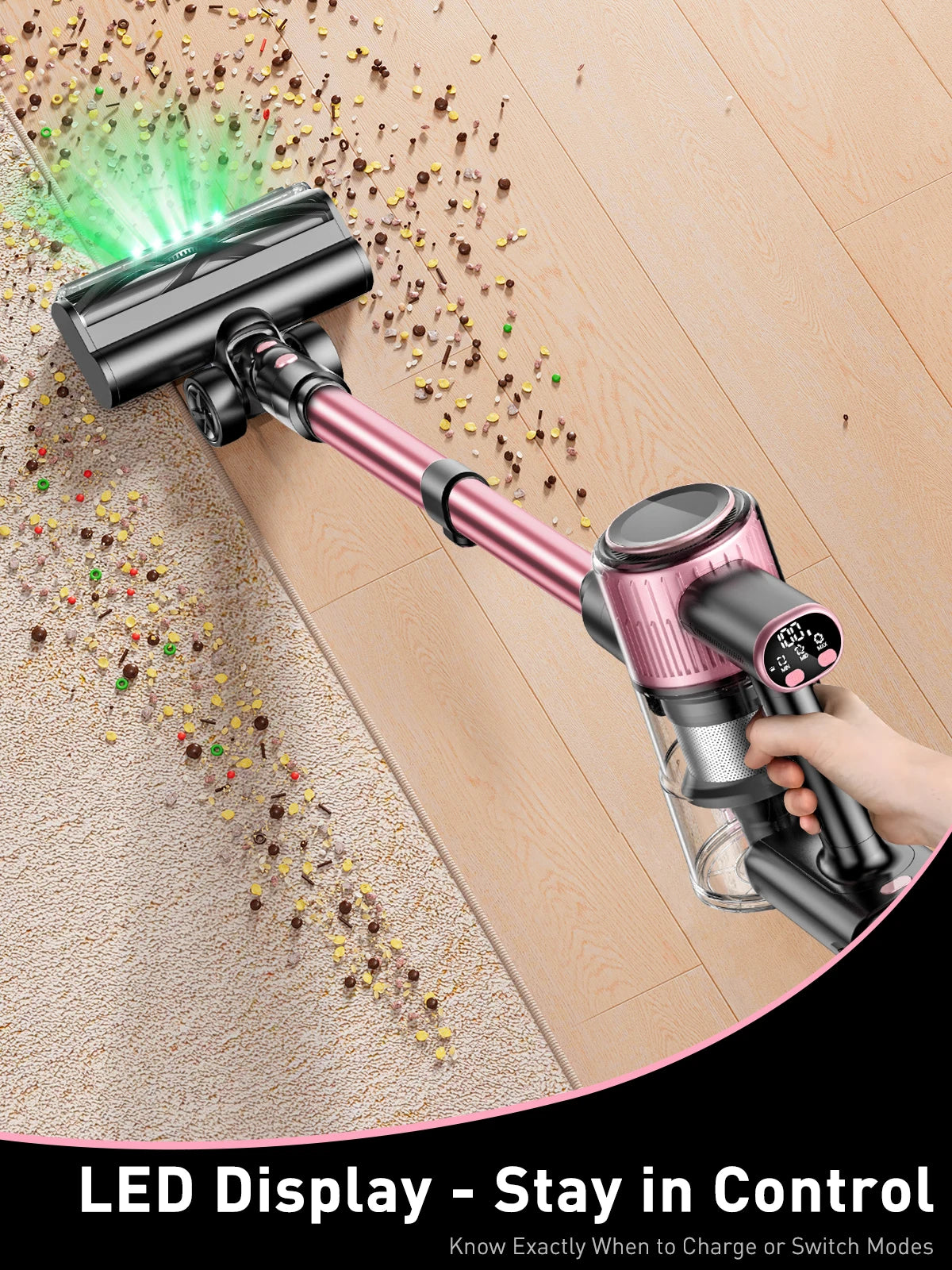 Cordless Stick Vacuum Cleaner 55KPa 500W – 10-in-1 for Home & Pet Hair