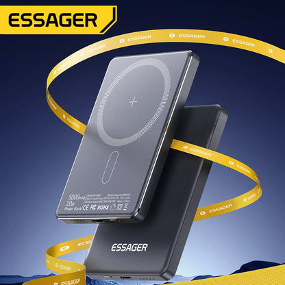 Essager Magnetic Wireless Power Bank 5000mAh 20W Slim MagSafe Portable Charger