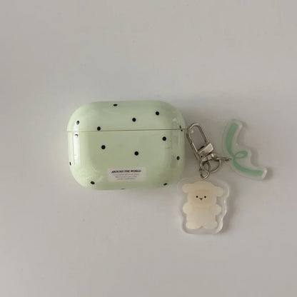 Cute Polka Dot AirPods Case with Dalmatian Dog Charm