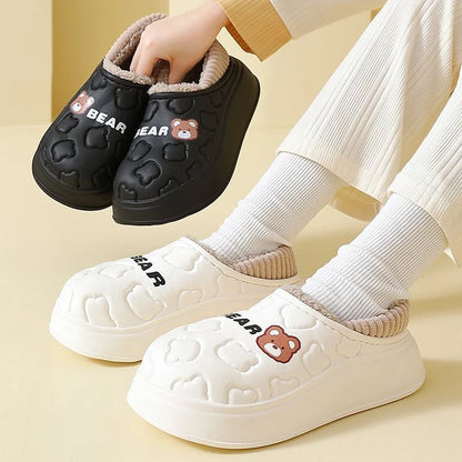Waterproof Plush Bear Slippers – Warm Anti-Slip Indoor Outdoor Shoes