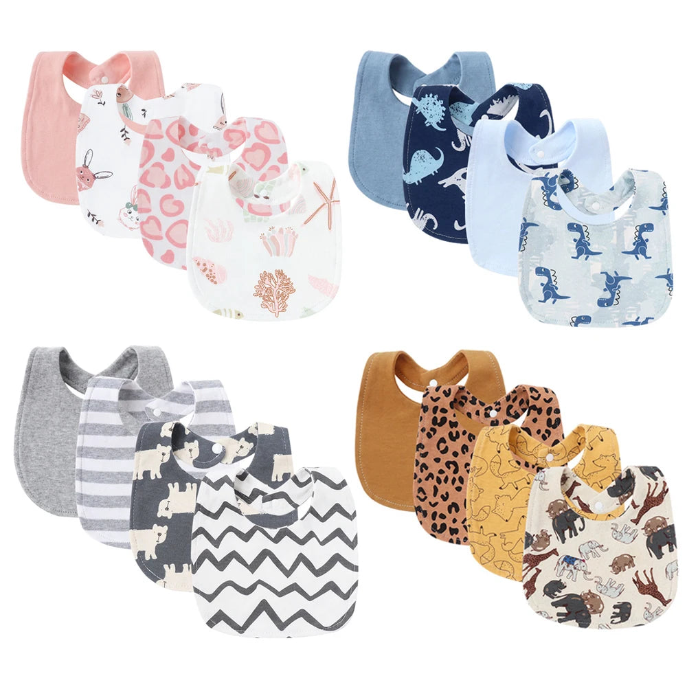 Cotton Baby Bibs 4-Pack – Cartoon Newborn Drool Bibs